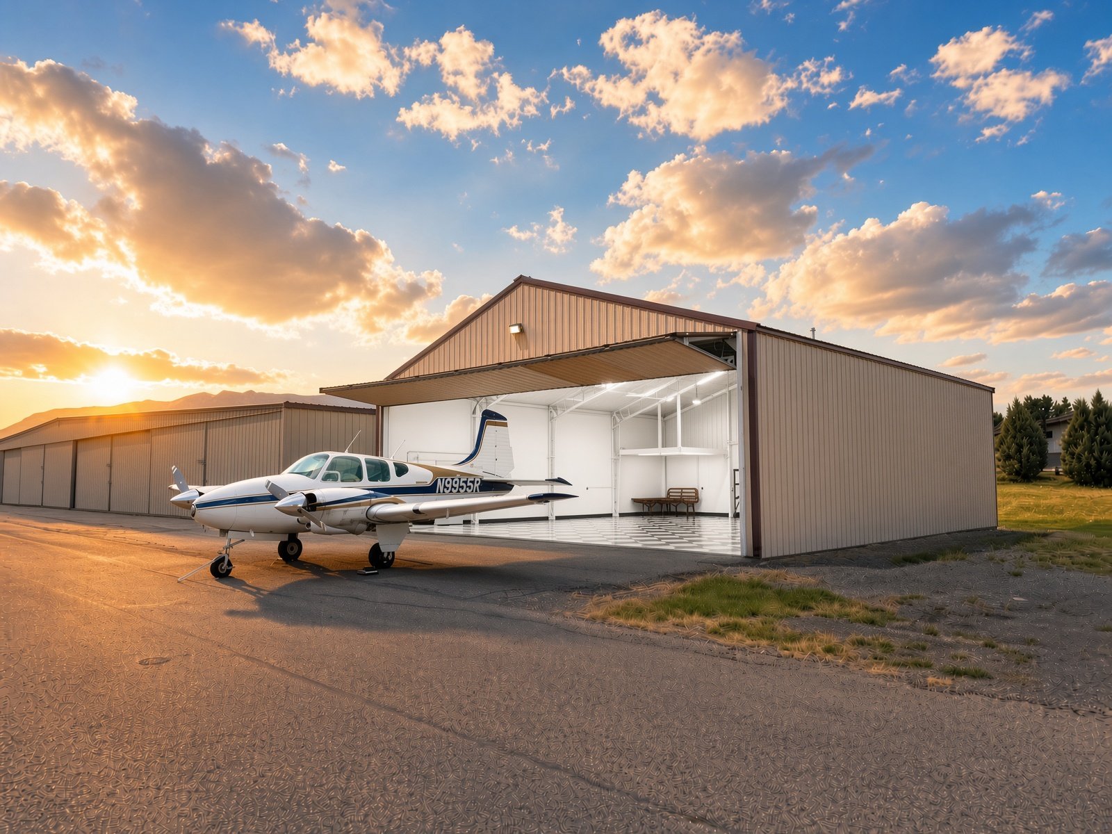 Night view into the hangar